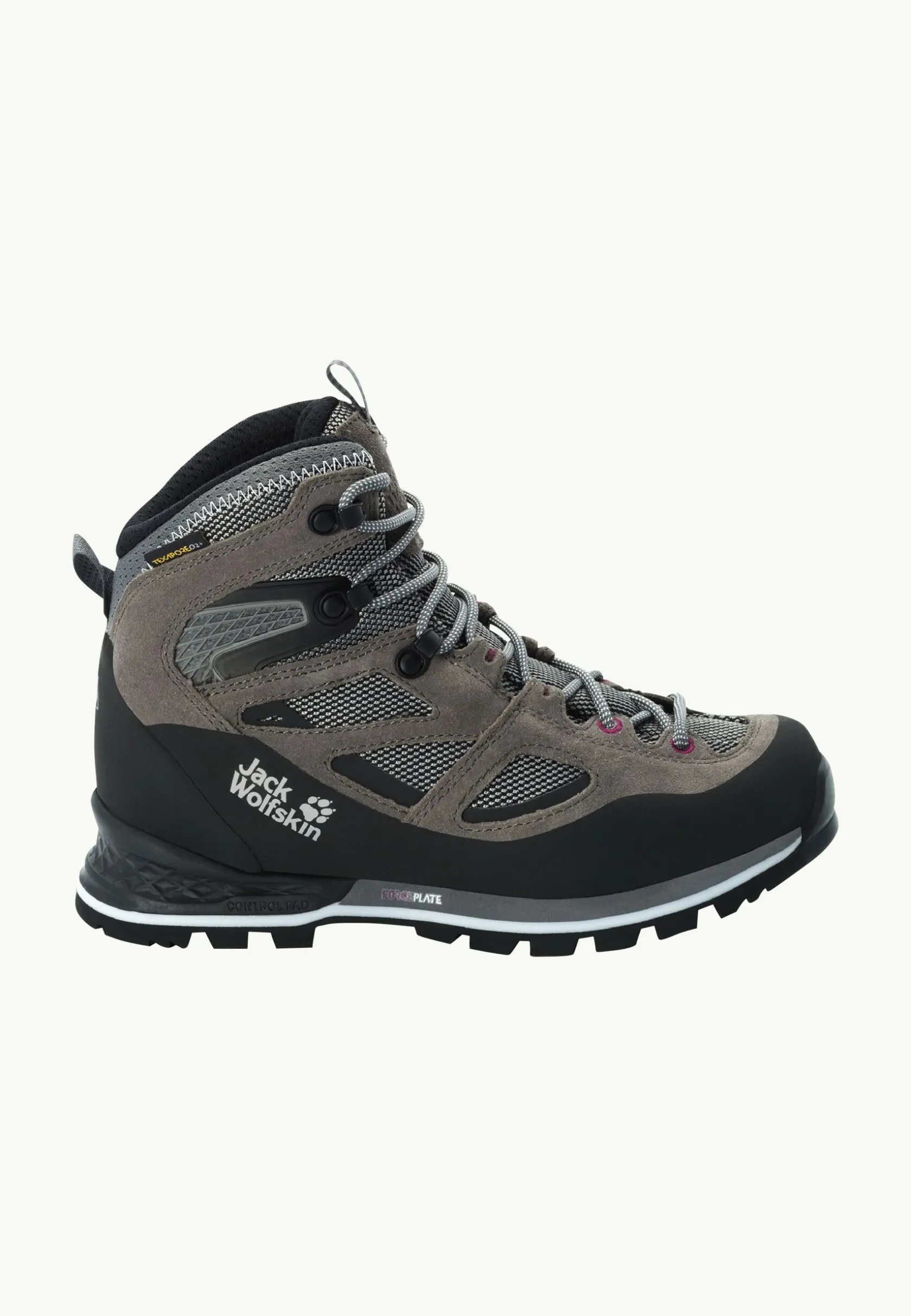 Wandelschoenen|Waterdichte Schoenen|Jack Wolfskin Force Crest Texapore Mid W Tarmac Grey / Pink